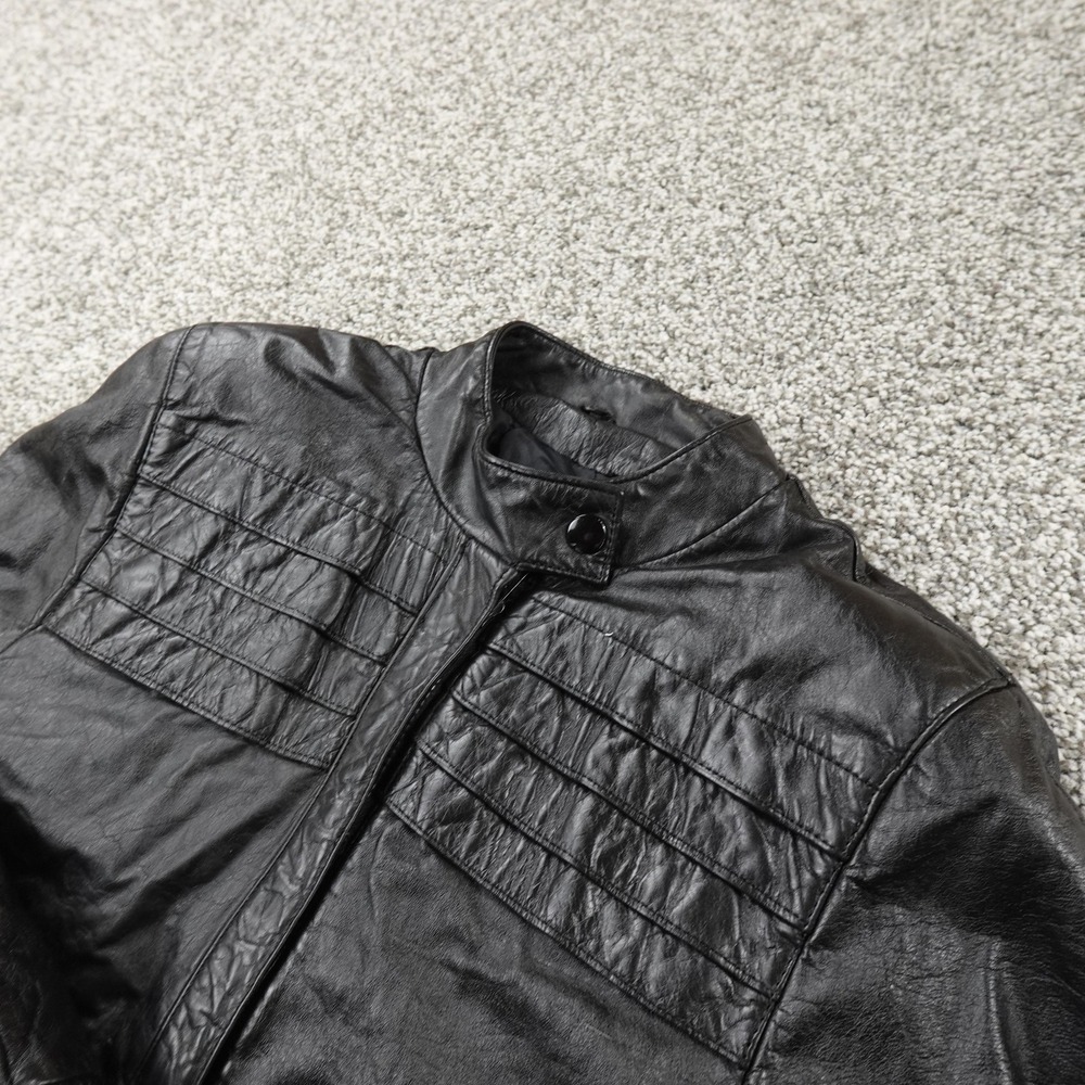 VTG Split End Jacket Womens 8 Black Leather Full Zip Motorcycle Biker Moto Cafe